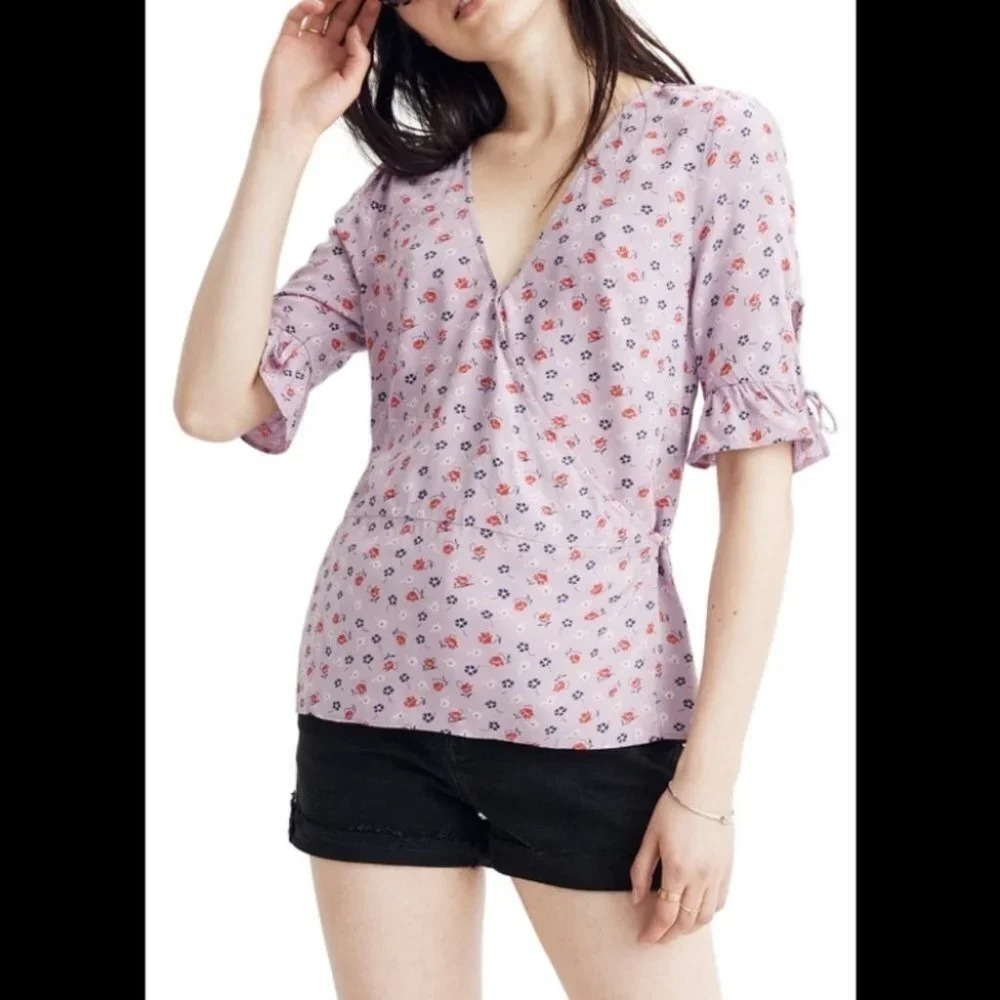NWT Madewell Tie-Sleeve Wrap Top in Prairie Posies